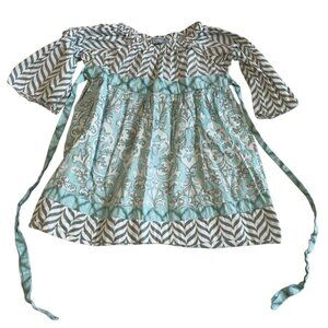 Shrimp & Grits Kids Belted Tunic Girls Blue Grey Belted Cotton Top Size 6
